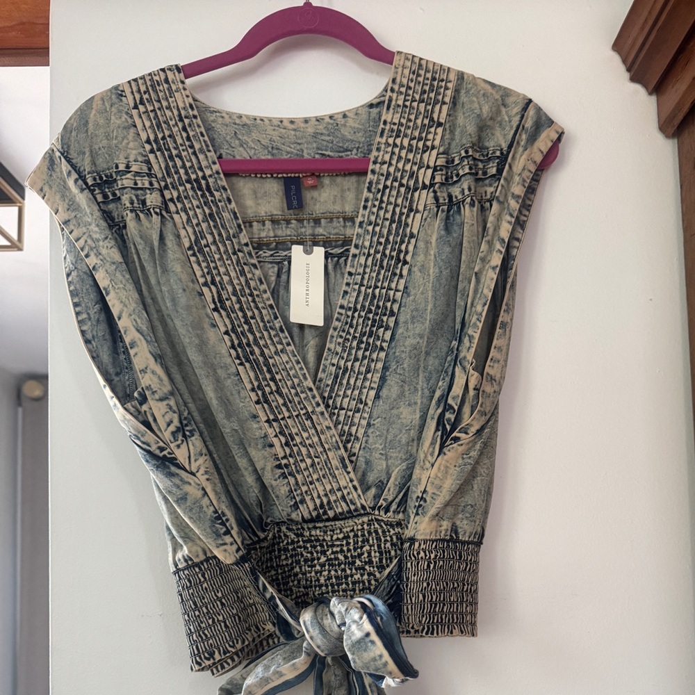 Anthropologie Pilcro Denim Looking Sleeveless Top with Tie